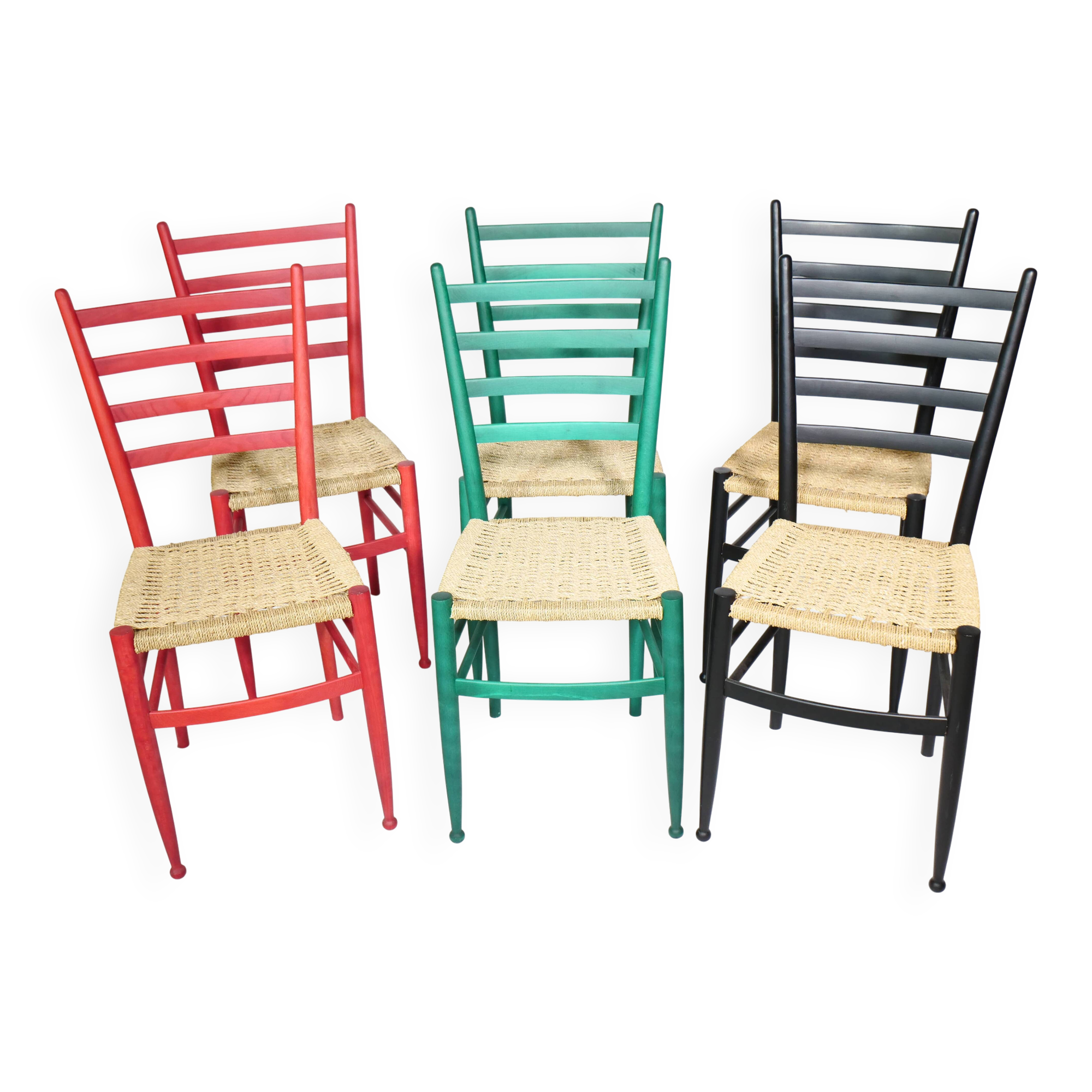 Mid-Century Italian Dining Chairs with Woven Seats, Set of 6, 1960s–70s