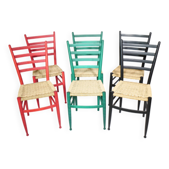 Mid-Century Italian Dining Chairs with Woven Seats, Set of 6, 1960s–70s