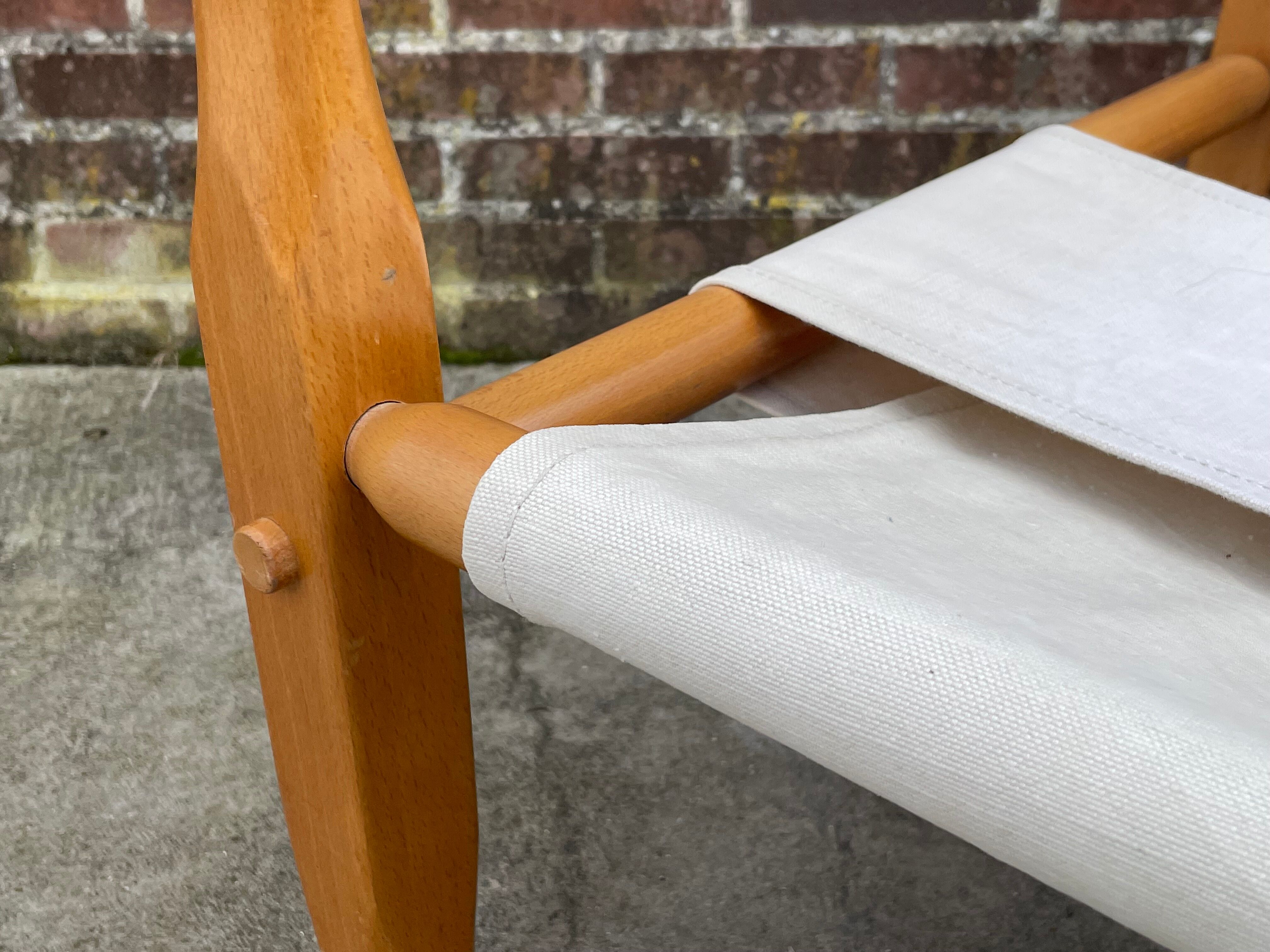 Vintage safari chair 1960s Denmark with canvas minimalist design