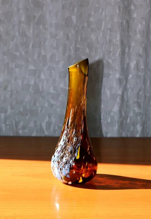 Free-form amber art glass vase by Gyula Budveszel, Hungary, 1990s