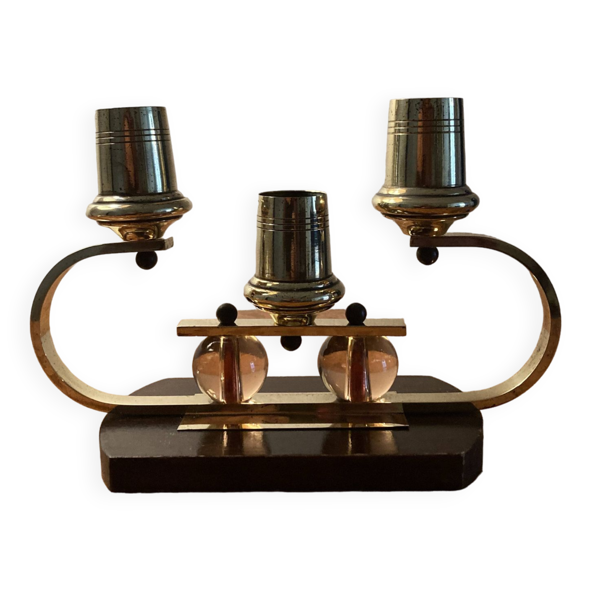 Art Deco candle holder in wood and brass