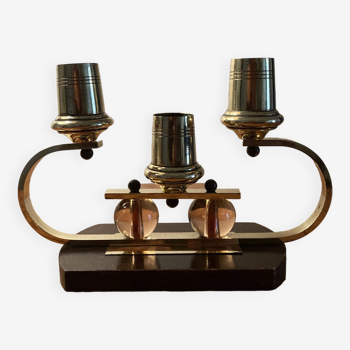 Art Deco candle holder in wood and brass
