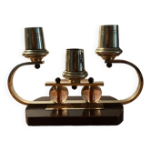 Art Deco candle holder in wood and brass