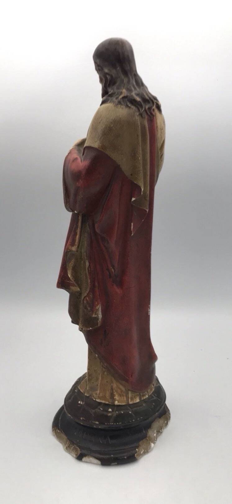 SACRED HEART of Jesus, polychrome plaster religious statue signed 19th century.