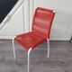 Vintage children's chair in white matel (some splinters of paint) with red scoubidou rope year 70