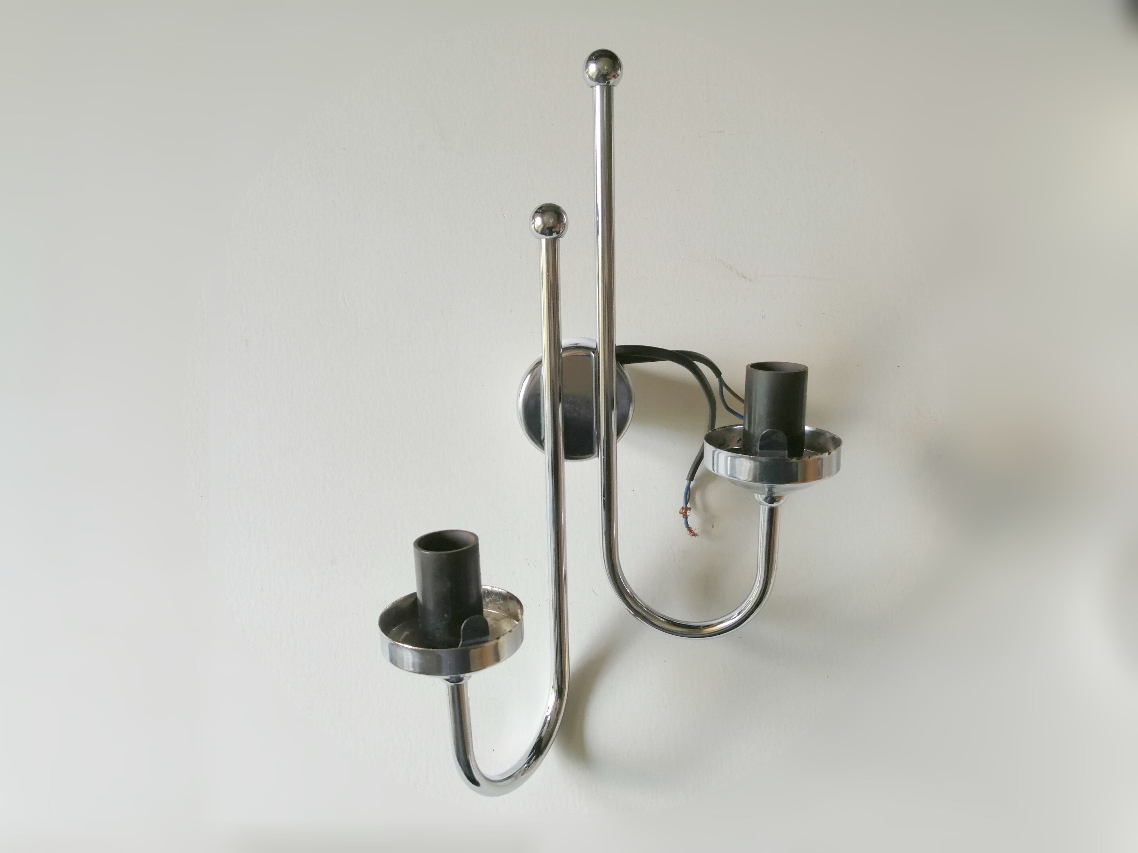 Double chrome and opaline 70 's slim design wall light