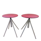 German red leather swivel filigree rotating height adjusting stools by Hailo 1960s, Set of 2