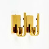 Pair of Scandinavian Glass & Brass Leaf Wall Lights by Carl Fagerlund, 1960s