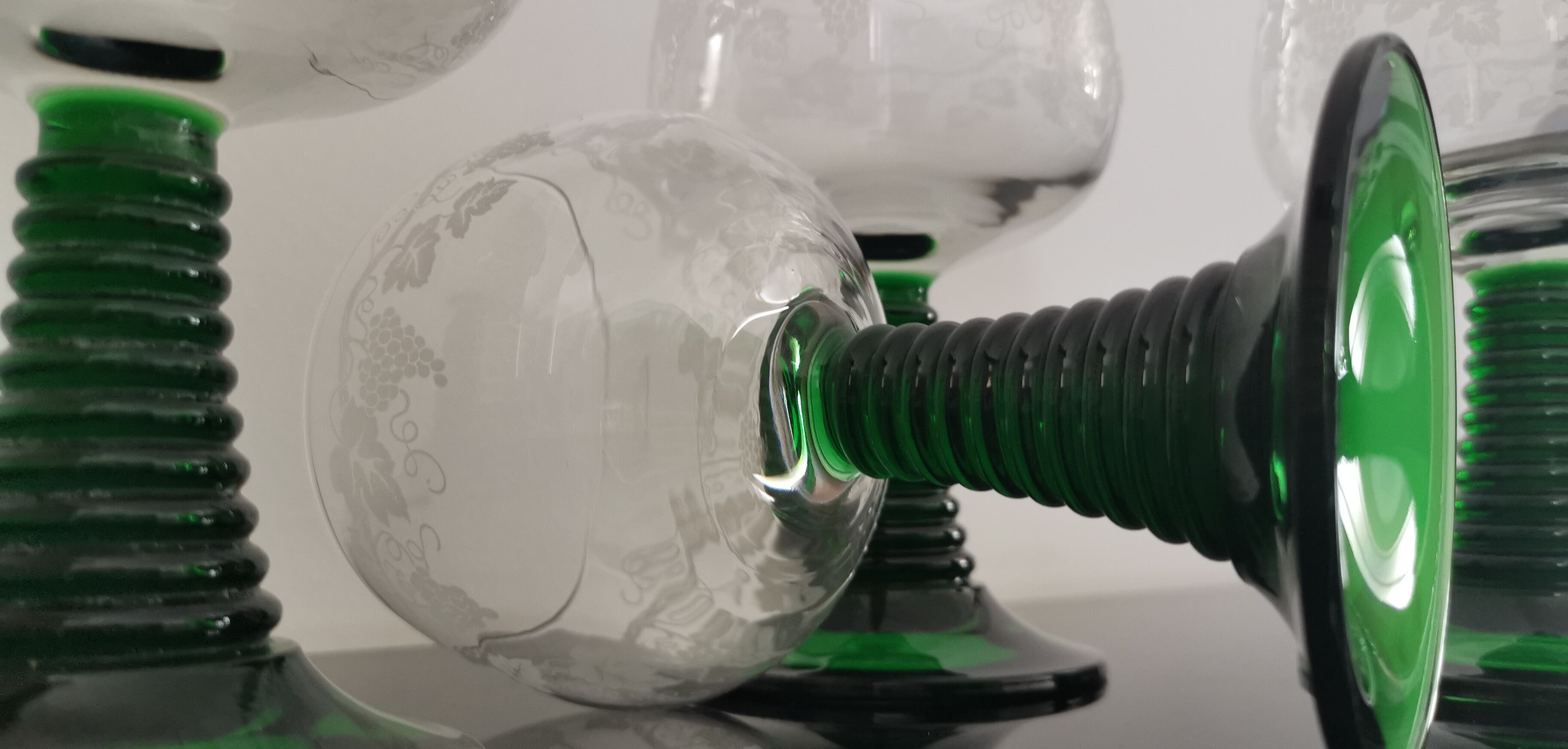 4 old Alsatian Roemer wine glasses decorated with vines