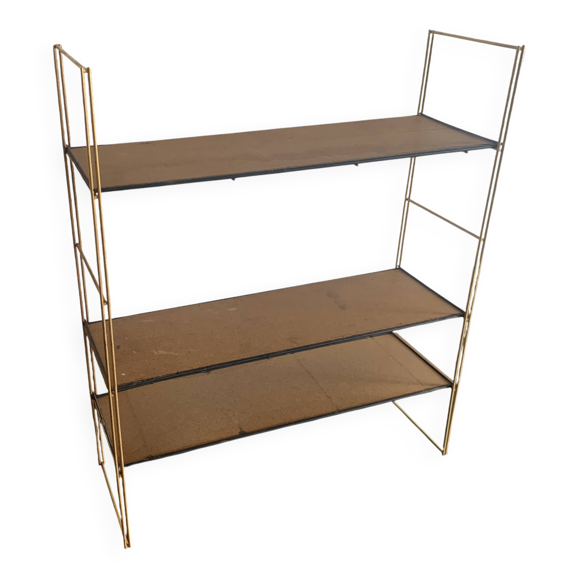 Vintage 1960 String wall shelf in gold wood - 60 x 50 cm