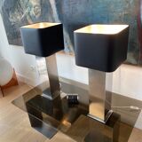 Pair of Building lamps in brushed stainless steel. Roche-bobois. France 1970