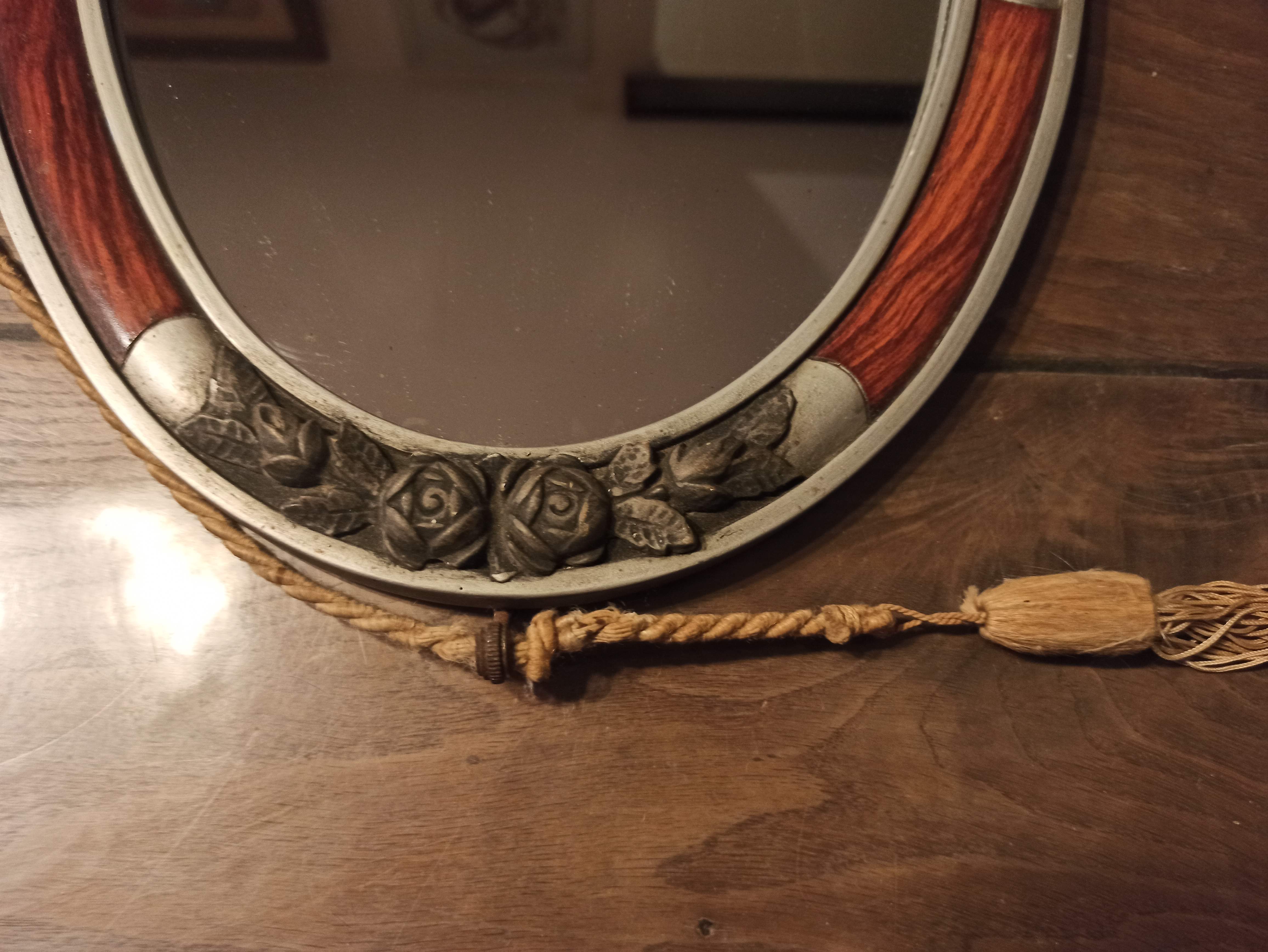 Miroir art déco argenté avec pompons 32x54cm