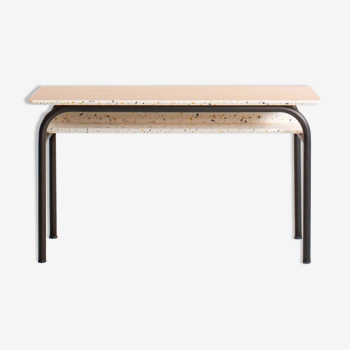 Completely redesigned metal children's desk with terrazzo imitation and beech top