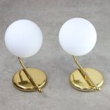 Vintage italian golden and opaline wall lamps, set of 2
