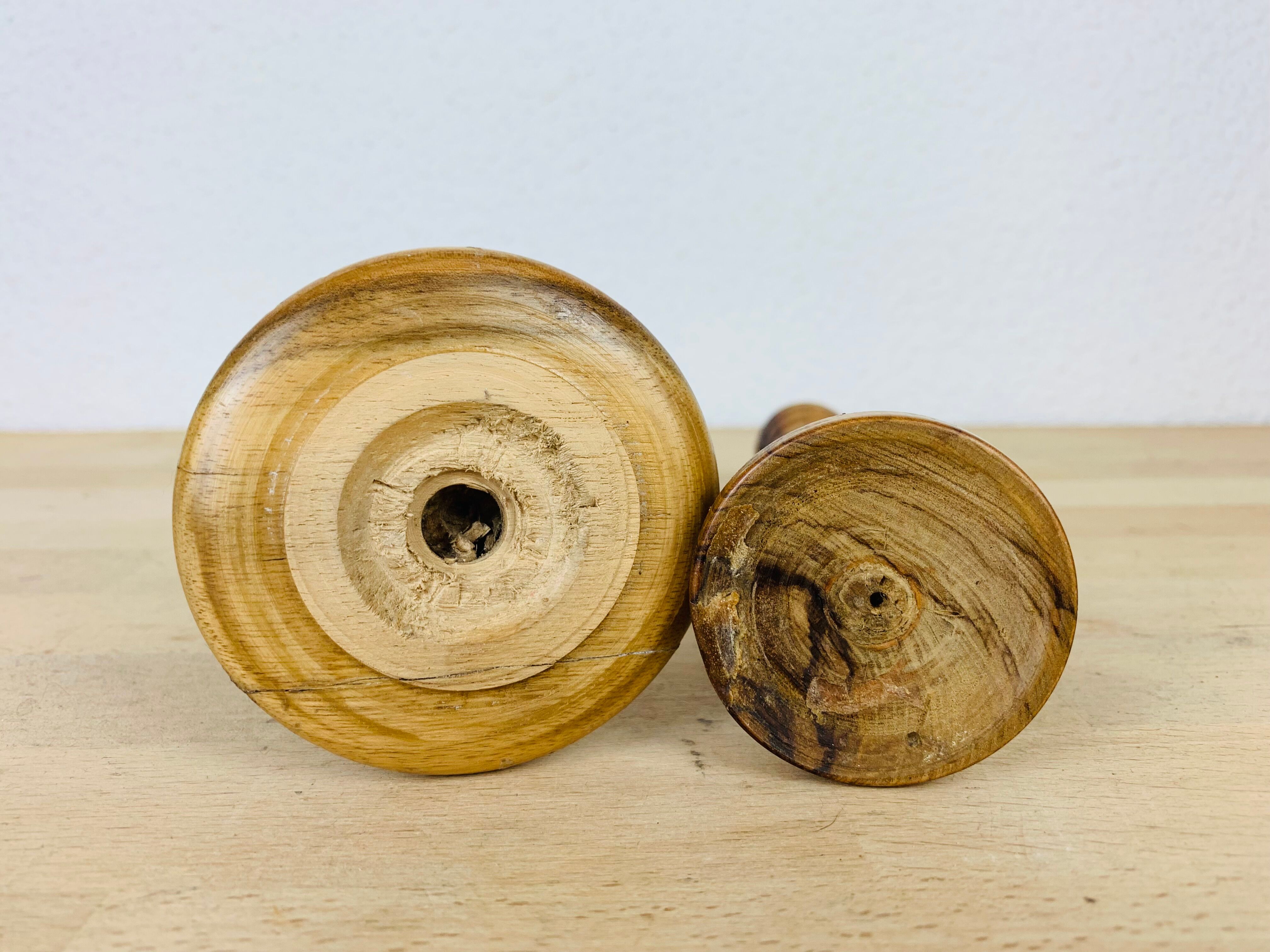 Pair of wooden candle holders