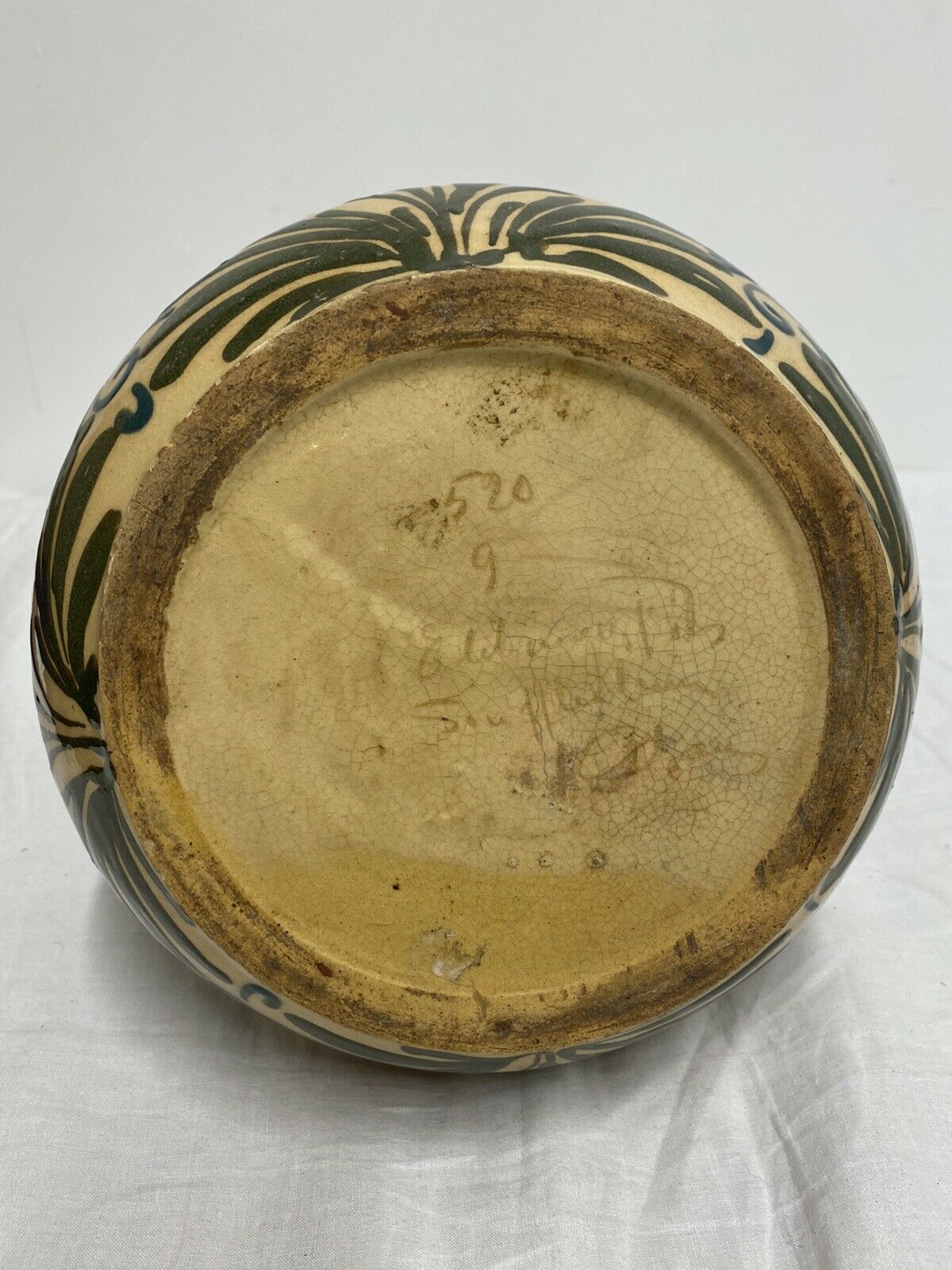 Vase Elchinger ceramic 4 detached handles polychrome floral decoration