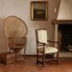 Antique Baroque-style walnut armchair, upholstered, 19th century.