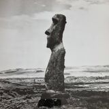 Vintage framed silver print, Moai of Easter Island, ethnological mission from 1970