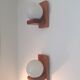 Pair of sconces in solid pine and white opaline