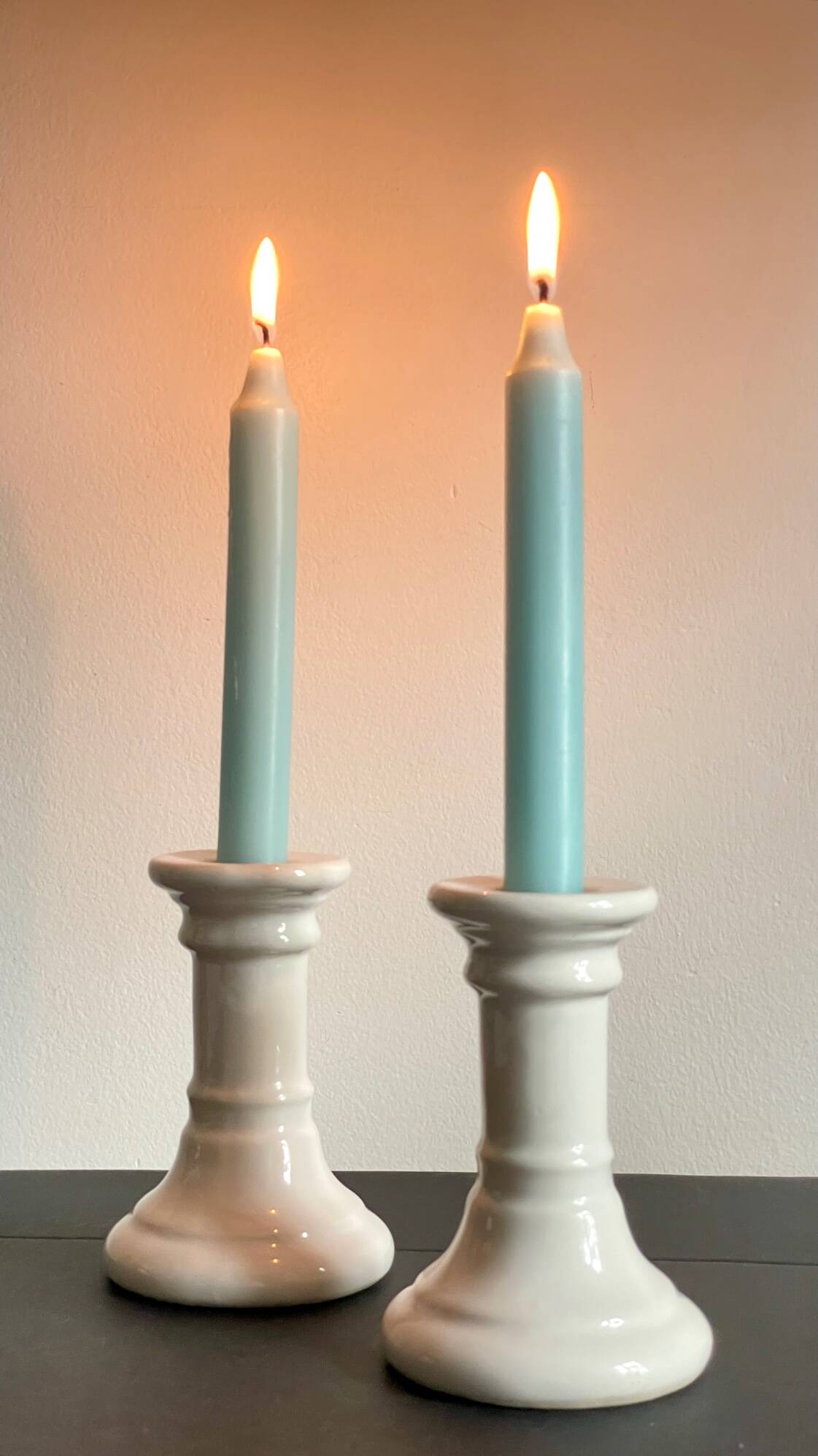 Pair of white ceramic candle holders