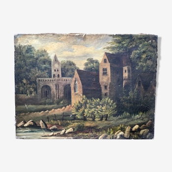 Tableau ancien paysage sur toile, XIX Siècle