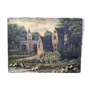 Tableau ancien paysage sur toile,