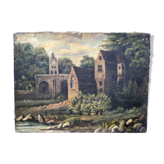 Tableau ancien paysage sur toile, XIX Siècle