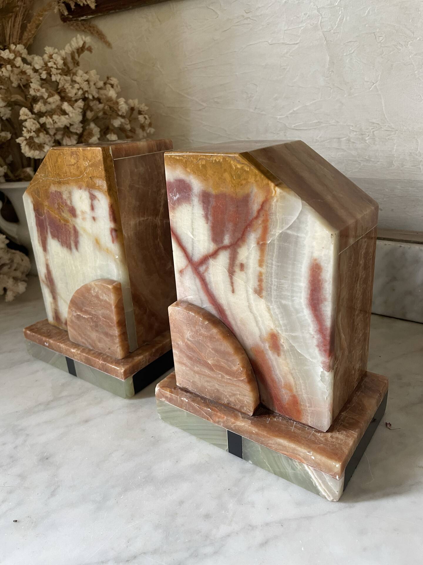 Pair of Art Deco marble and onyx bookends