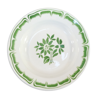 Flat round hollow in faience Moulins des loups no digoin green floral decoration nº2