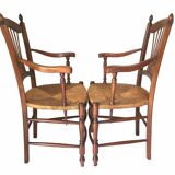 Pair of straw and cherry armchairs