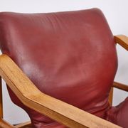 Vintage, Leather and Plywood Andy Armchairs by Janos Bodnar, Hungary, 1977, Set of 2