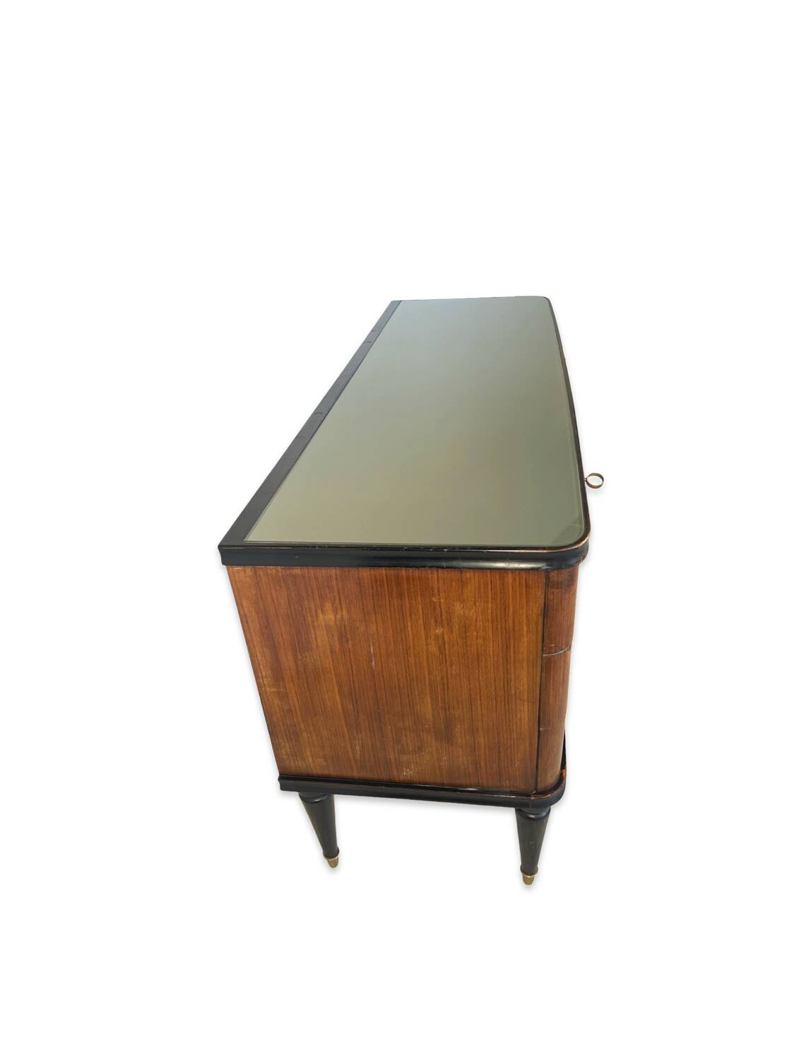 Commode en acajou plaqué avec plateau en verre vert, années 1950