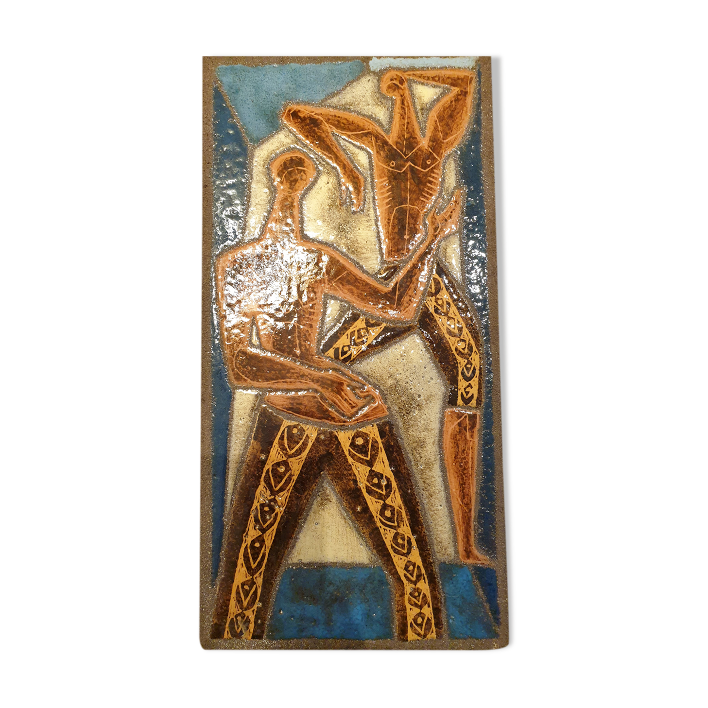 Lava enamelled ceramic painting Vintage Africanist 1950 signed Jaffeux