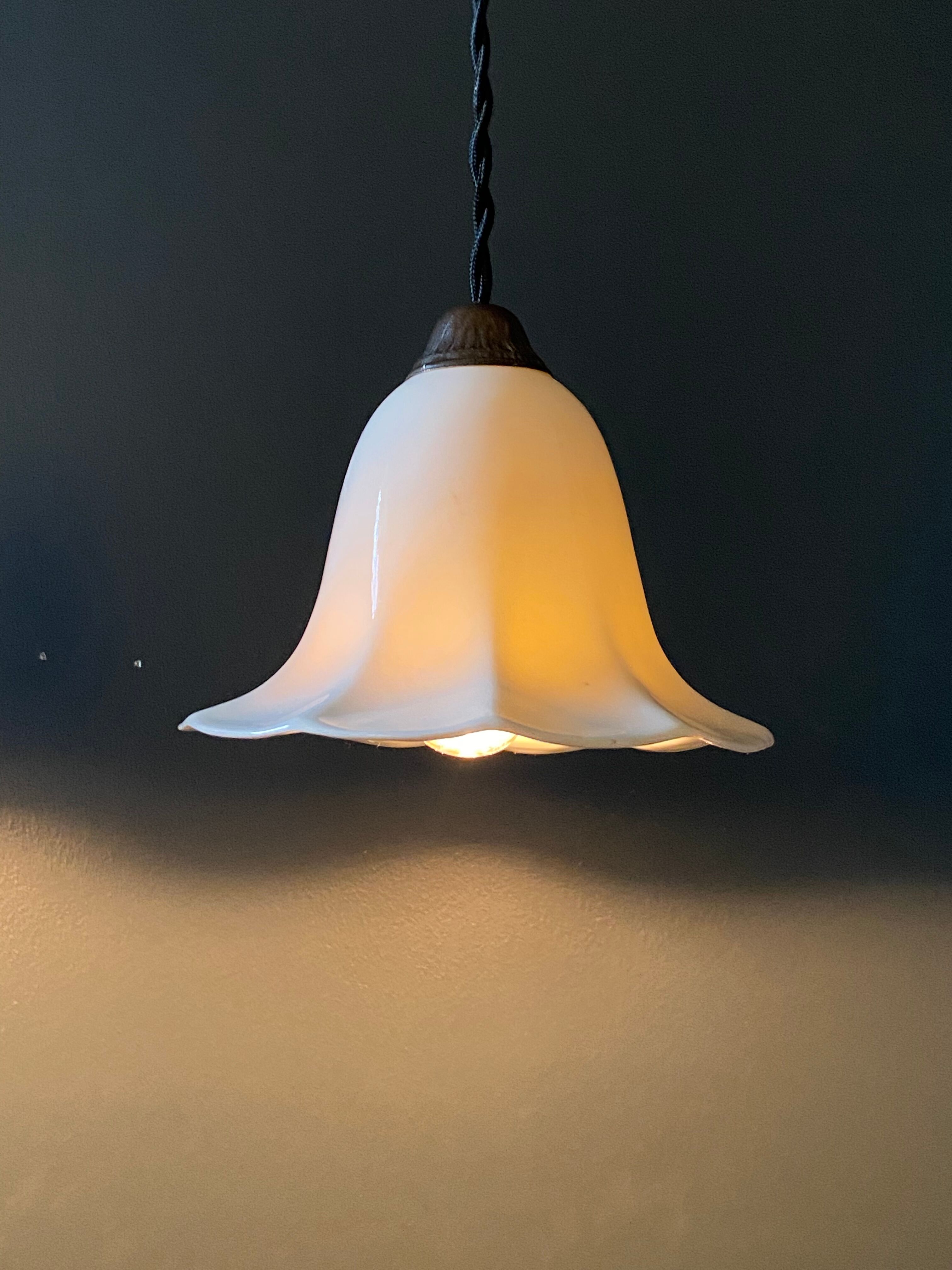 Pair of antique porcelain pendant lamps