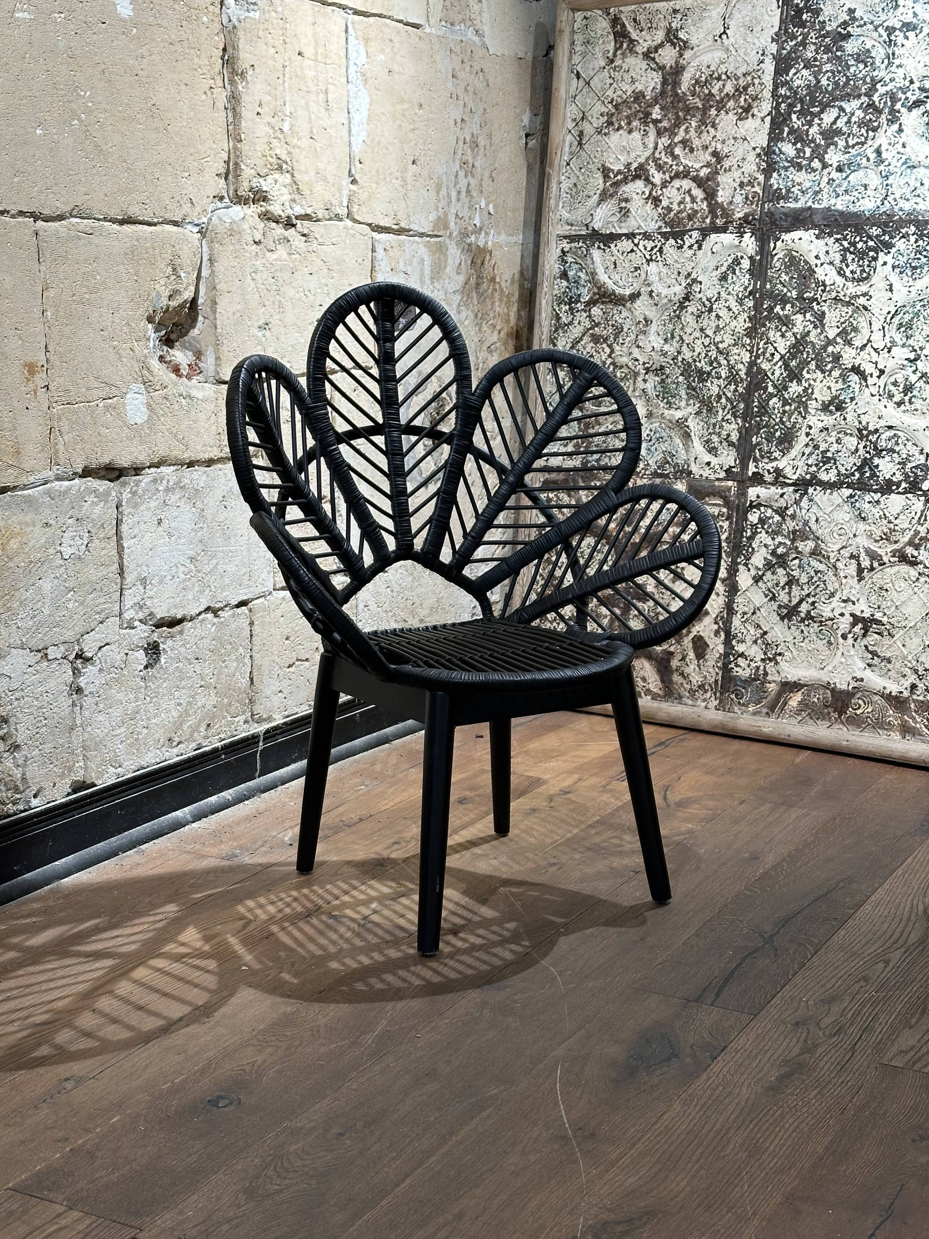 Chandra flower armchair in wicker and black bamboo