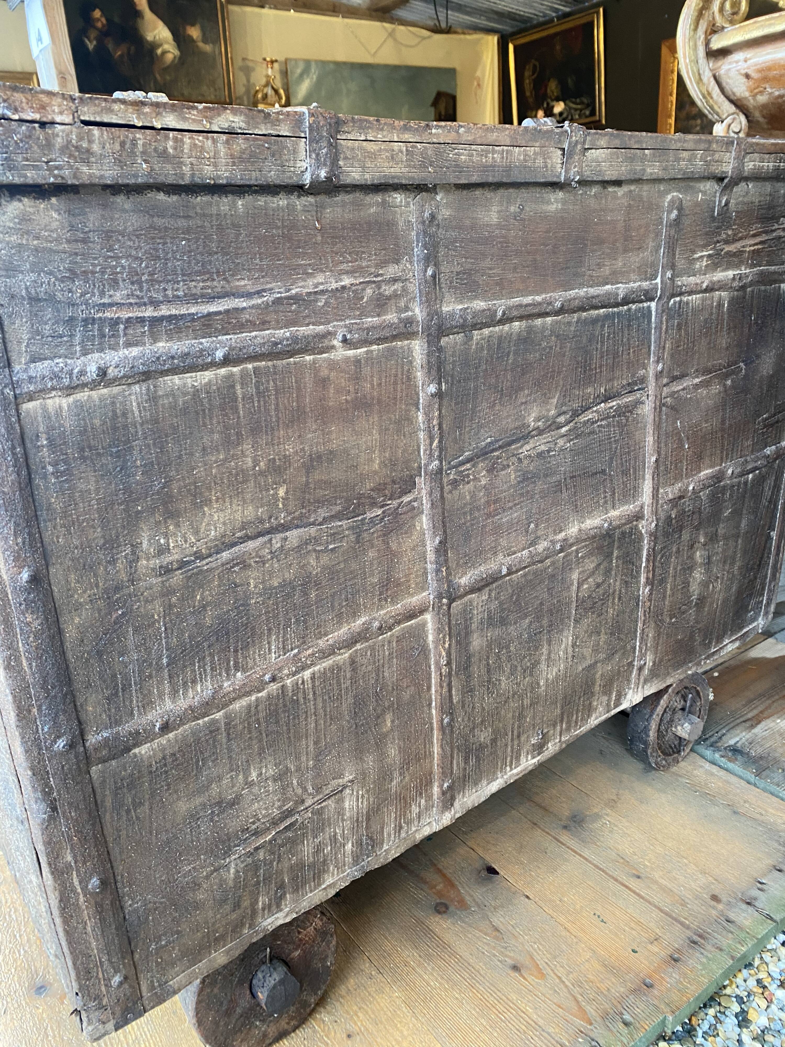 Large Indian chest on wheels early 20th century