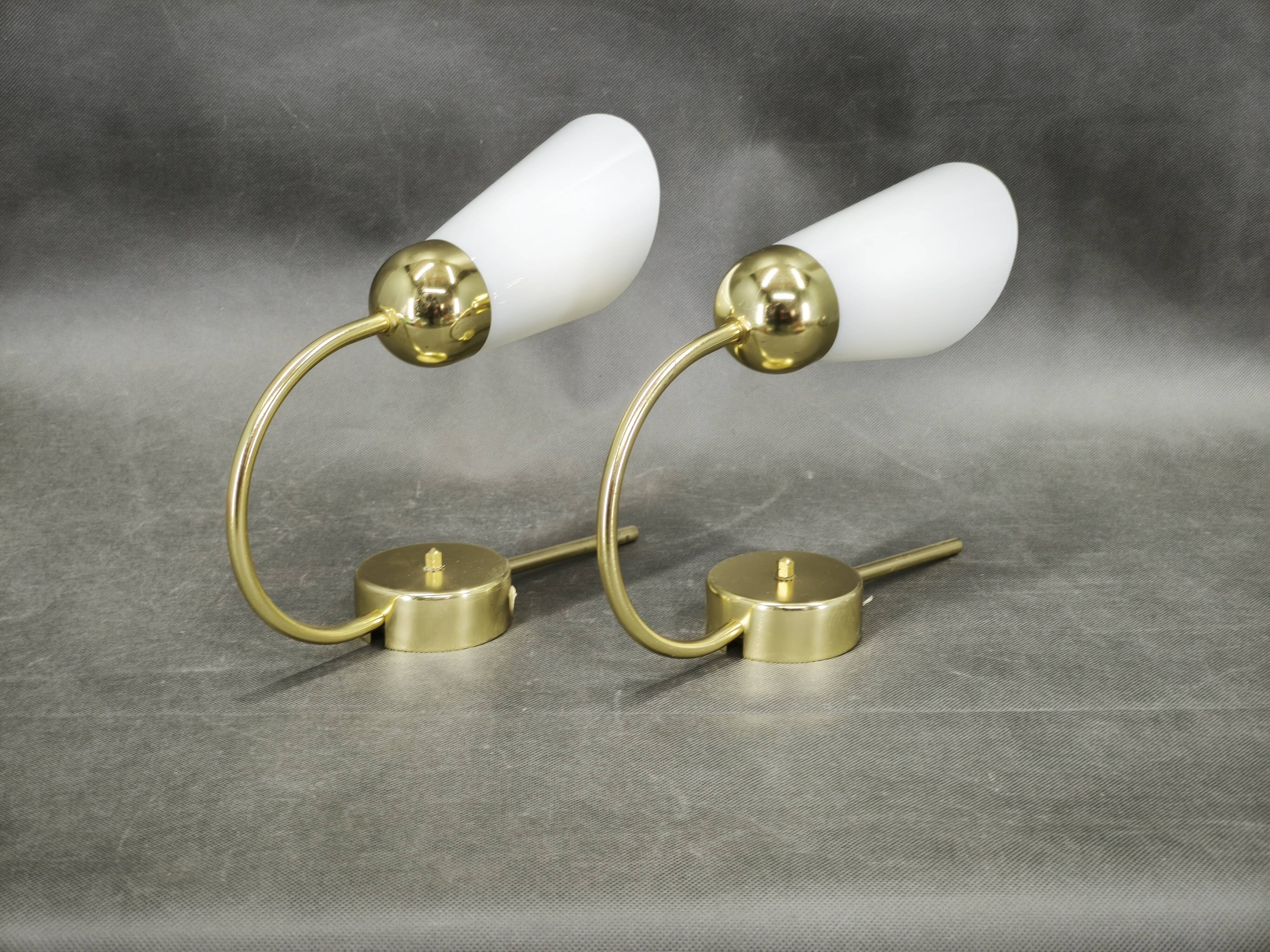 Pair of Brass Opaline Wall Lights by Kamenický Šenov, 1970s