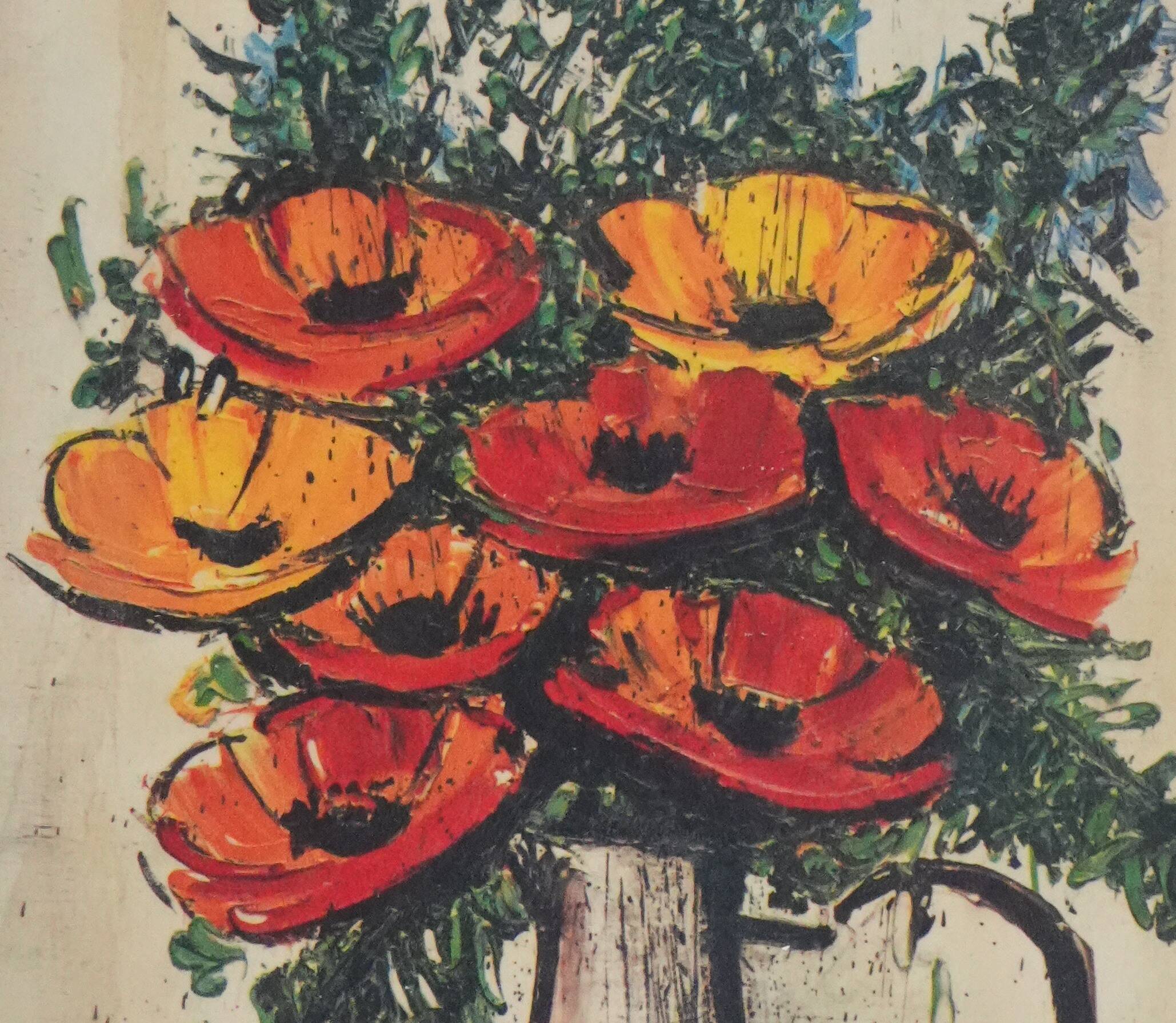 Bernard BUFFET: The bouquet of flowers, lithograph on framed canvas.