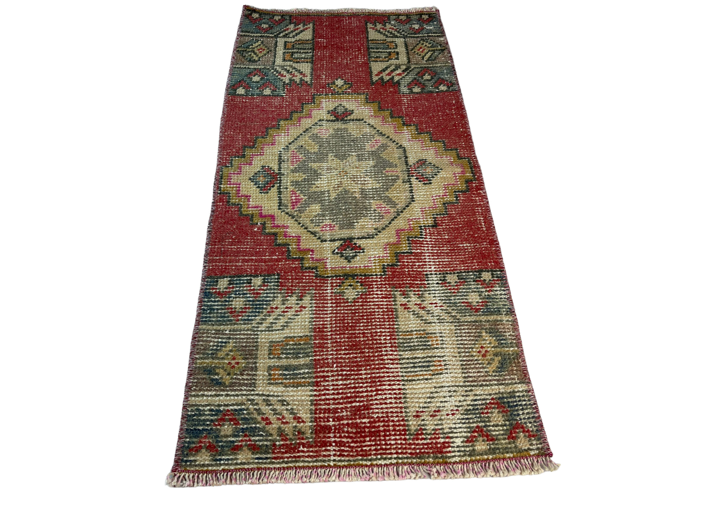 Vintage turkish pastel mini rug  98 x 45 cm