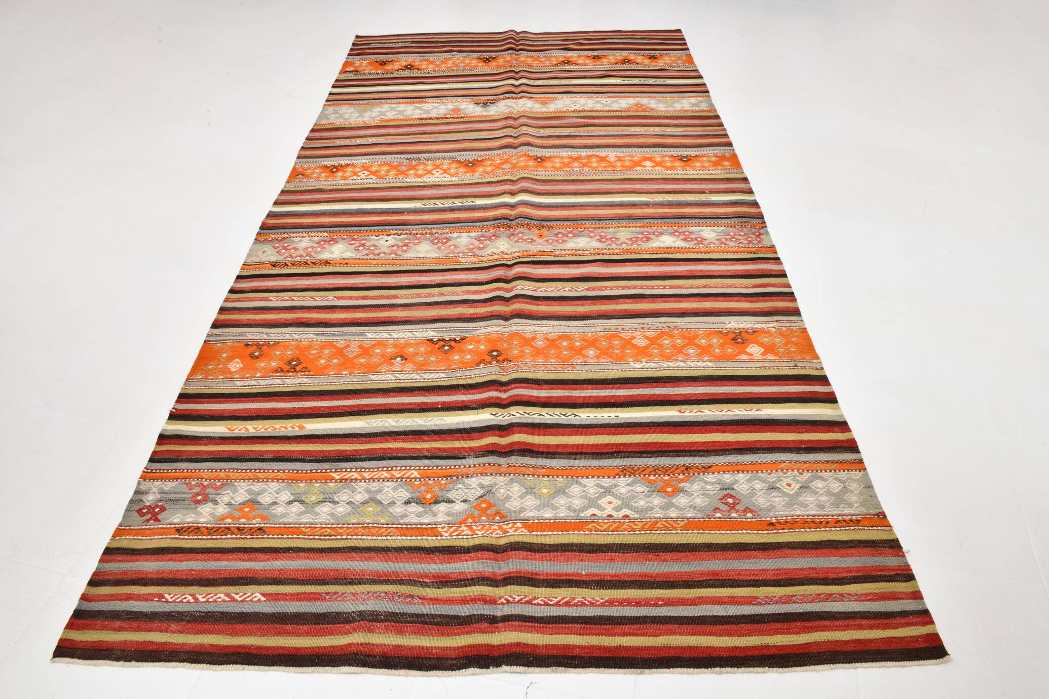 6x11 Peach Color Striped Kilim Rug, Antique Wool Kilim Rug, 165x326