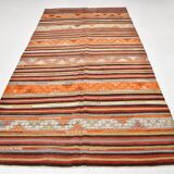 6x11 Peach Color Striped Kilim Rug, Antique Wool Kilim Rug, 165x326