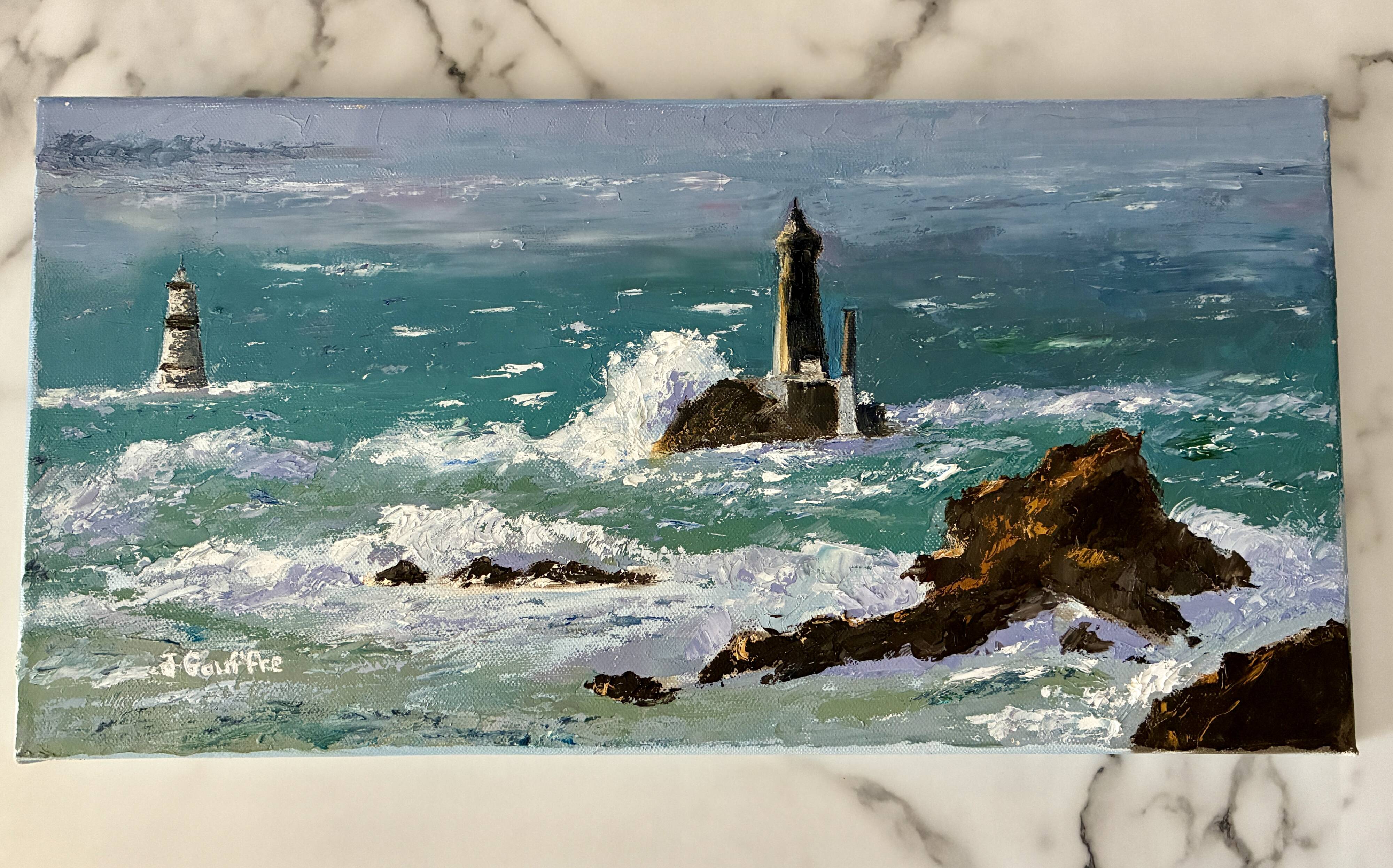Oil painting on canvas Lighthouse Raz de Sein