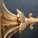 Antique three-light openwork brass church candelabrum.