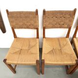 Série de dix chaises en orme massif tressées main, France circa 1965