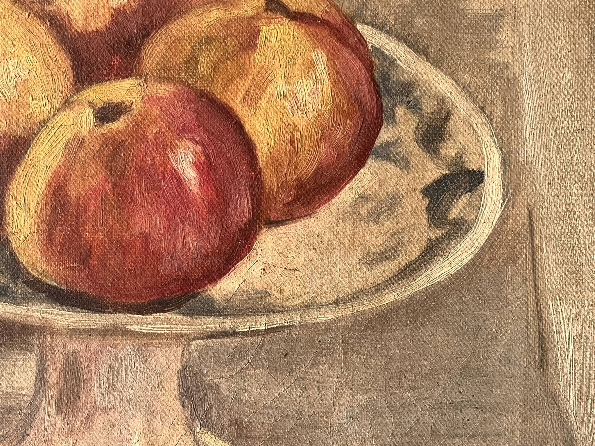 Nature morte aux pommes circa 1930, tableau à l'huile sur toile