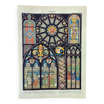 Old engraving 1898, Stained Glass 2, church, stained glass window • Lithograph, Original plate