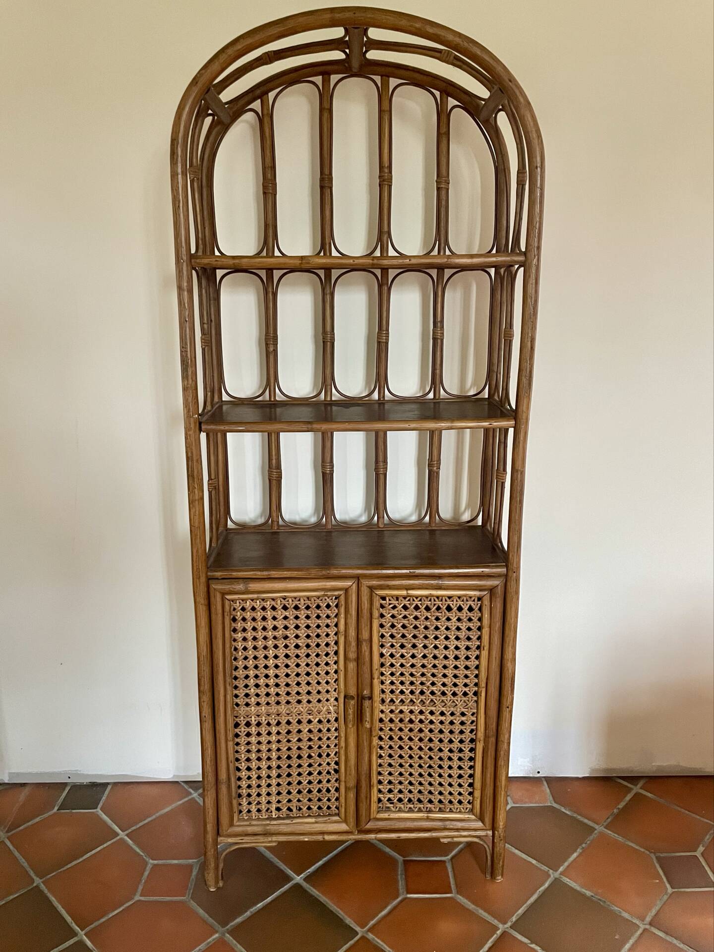 Vintage rattan shelving unit