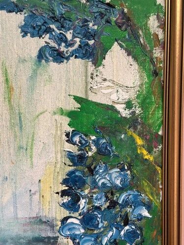 Mid-Century Oil on Canvas “Water Lilies” by Lena Larsson Framed 50 × 42 cm