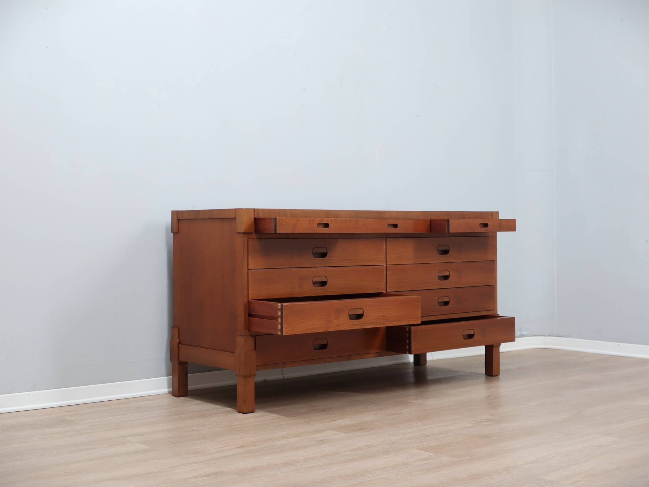 Italian Mid-Century Rationalist Walnut Multi-Drawer sideboard 1970s