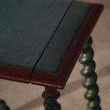 Vintage Scandinavian Stool Painted in Dark Green and Dark Red Wood, Folk Style, 1940s